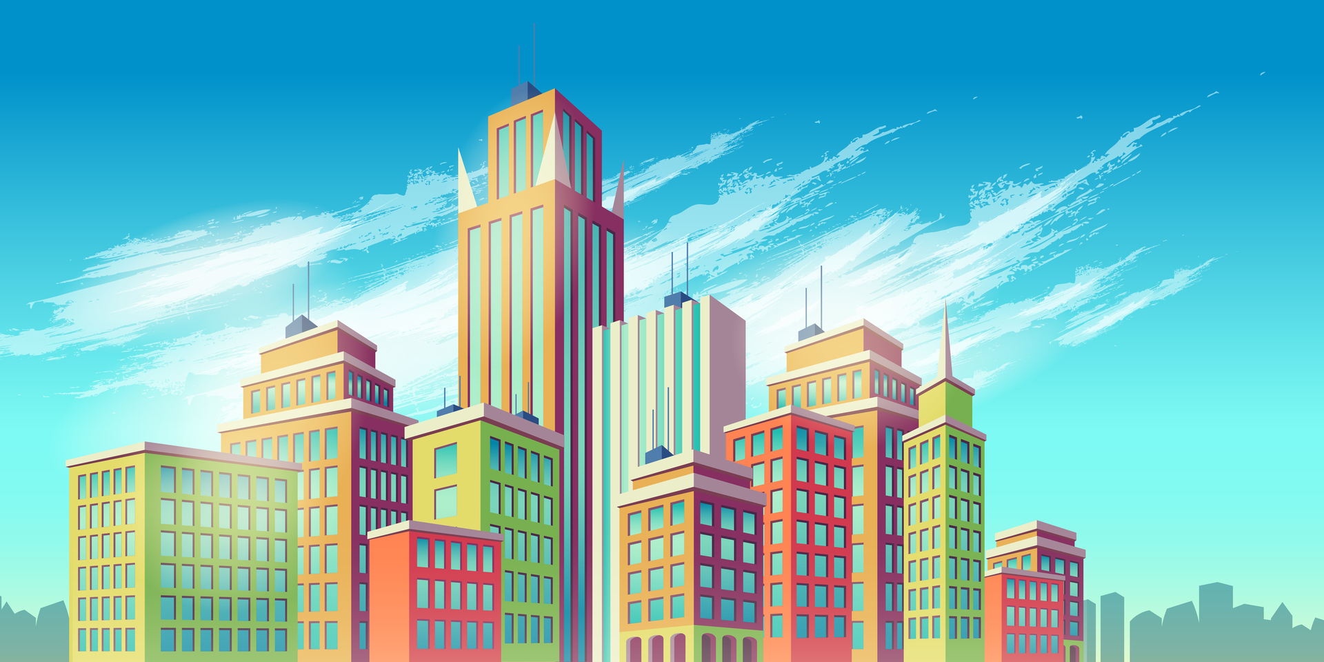 Colourful buildings under construction